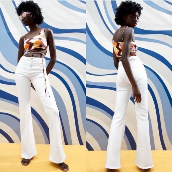 Zara The Skinny Flare Denim Off White Denim Jeans - Picture 1 of 16